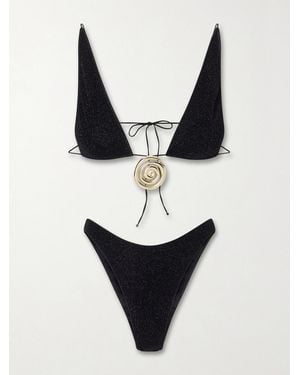 Oséree Lumière Spiral Embellished Lurex Bikini - White