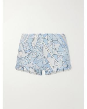PUCCI Pleated Printed Cotton-Jersey Shorts - Blue