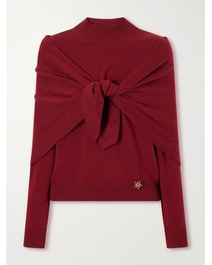 Oscar de la Renta Scarf-Detailed Cashmere Jumper - Red