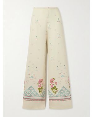 Emporio Sirenuse Blair Printed Silk Wide-Leg Trousers - Natural