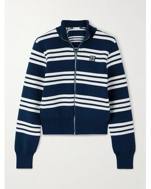 Tory Sport Verkürzter Cardigan Aus Gestreiftem Rippstrick Mit Applikation - Blau