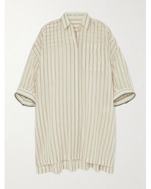 Brunello Cucinelli Bead-Embellished Striped Cotton And Silk-Blend Voile Shirt - Natural