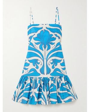 ANDRES OTALORA Joyita Tiered Printed Linen Mini Dress - Blue