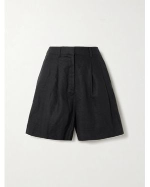 Posse Marchello Pleated Linen Shorts - Black