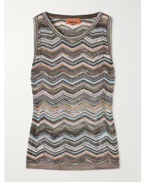 Missoni Striped Crochet-Knit Halterneck Tank - Grey
