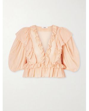 Chloé Ruffled Silk-Charmeuse Blouse - Natural