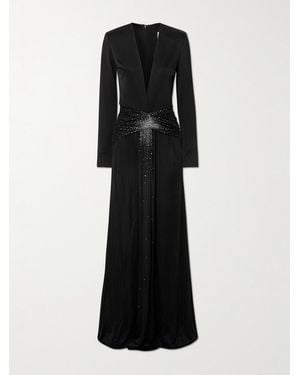 The New Arrivals Ilkyaz Ozel Azure Crystal-Embellished Gathered Stretch-Jersey Gown - Black