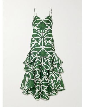 ANDRES OTALORA Arte Cubano Tiered Crepe Maxi Dress - Green