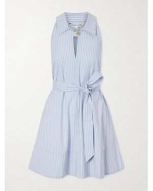 Veronica Beard Florenz Belted Striped Cotton Mini Dress - Blue