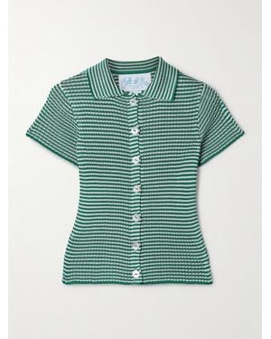 Calle Del Mar Striped Ribbed-Knit Polo Shirt - Green