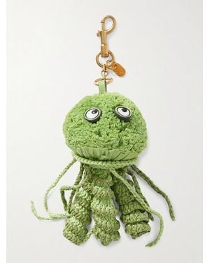 Anya Hindmarch Jellyfish Leather-Trimmed Raffia Keychain - Green