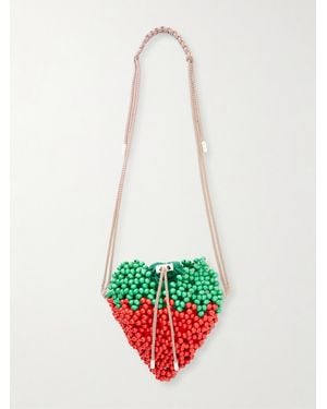 ALÉMAIS Strawberry Beaded Wood Shoulder Bag - White