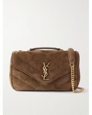 Saint Laurent Loulou Schultertasche Aus Gestepptem Veloursleder - Braun