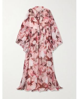 Erdem Cape-Effect Floral-Print Silk-Voile Gown - Pink