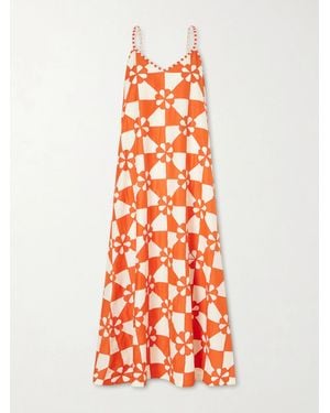 Alix Of Bohemia Spice Ibis Patchwork Bead-Embellished Cotton And Silk-Blend Midi Dress - Orange