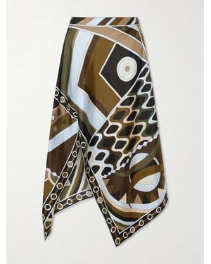 PUCCI Asymmetric Printed Silk-Twill Maxi Skirt - White