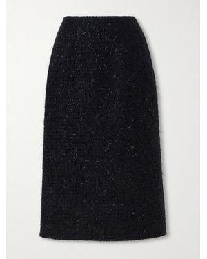 Simone Rocha Shearling-Trimmed Metallic-Tweed Midi Skirt - Blue
