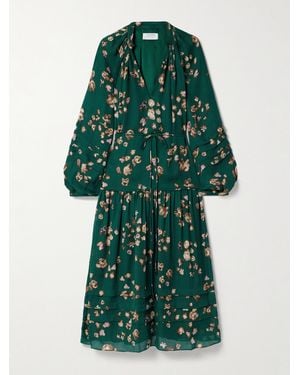 La Ligne Belted Floral-Print Silk Crepe De Chine Midi Dress - Green