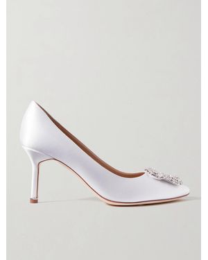 Manolo Blahnik Hangisi 70 Crystal-Embellished Satin Court Shoes - White