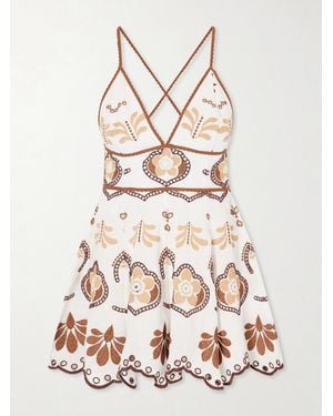 Charo Ruiz Jela Broderie Anglaise Cotton-Blend Mini Dress - Brown