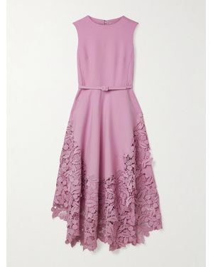 Oscar de la Renta Midikleid Aus Crêpe Aus Einer Wollmischung Mit Besätzen Aus Guipure-Spitze Und Gürtel - Lila
