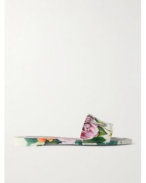 Dolce & Gabbana Bianca Cutout Floral-Print Rubber Slides - Multicolour