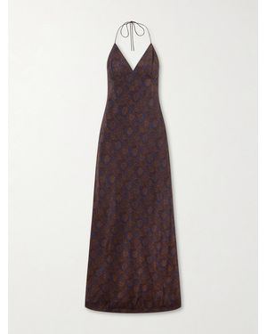 Matteau Open-Back Printed Silk-Crepe De Chine Halterneck Maxi Dress - Purple
