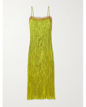 Jason Wu Organza-Trimmed Plissé Hammered Silk-Satin Midi Dress - Green