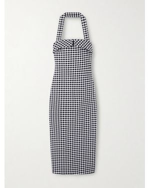 Posse Chiara Checked Cotton-Blend Halterneck Midi Dress - White