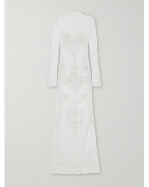 Clio Peppiatt Sylvia Bead-Embellished Floral-Lace Gown - White