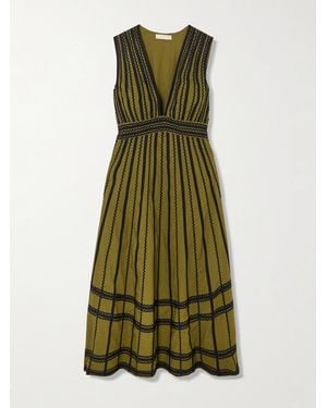 Ulla Johnson Palermo Ricrac And Grosgrain-Trimmed Cotton-Poplin Midi Dress - Green