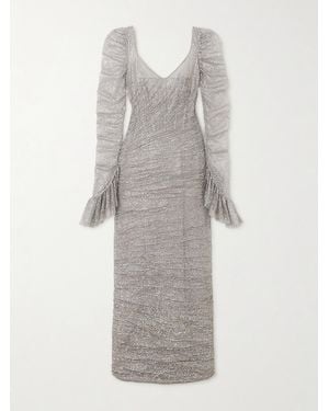 Sandra Mansour Mabon Ruffled Glittered Tulle Gown - Grey