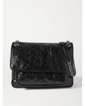 Saint Laurent Niki Mittelgroße Schultertasche Aus Glänzendem Leder - Schwarz