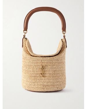Saint Laurent Gaby Beuteltasche Aus Raffiabast Mit Lederbesätzen - Weiß