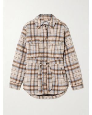 Veronica Beard Mikaela Belted Checked Flannel Jacket - Natural