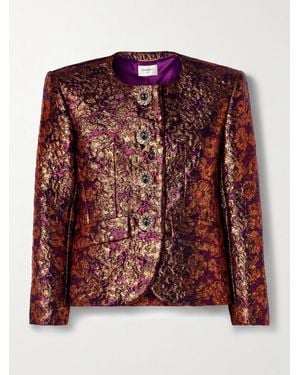 Saint Laurent Crystal-Embellished Wool-Blend Brocade Jacket - Red