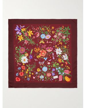 Gucci Flora Floral-Print Silk-Twill Scarf - Red