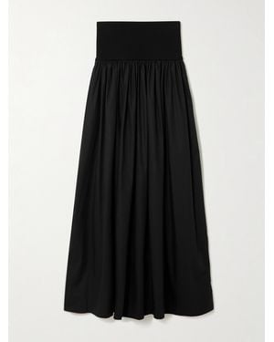 Esse Studios Gathered Organic Cotton-Poplin And Stretch-Knit Maxi Skirt - Black