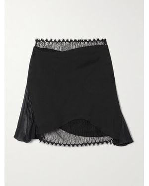 Victoria Beckham Pleated Lace And Chiffon-Trimmed Satin-Crepe Mini Skirt - Black