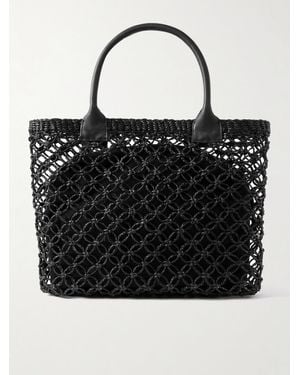 Sensi Studio Leather-Trimmed Straw Tote - Black