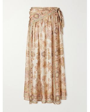 Zimmermann Echo Scarf-Detailed Printed Silk Midi Skirt - Natural