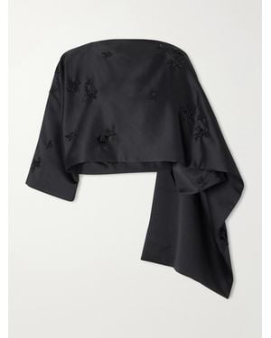 BERNADETTE Leo Cropped Embellished Crepe Cape - Black
