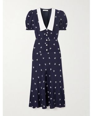 Alessandra Rich Midikleid Aus Bedruckter Seide Mit Crêpe-Besatz Und Raffungen - Blau