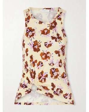 Rabanne Gathered Floral-Print Jersey Top - Yellow