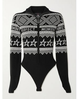 Perfect Moment Holiday Intarsia Merino Wool Bodysuit - Black