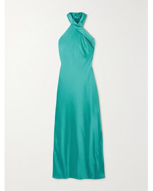 Galvan London Pandora Satin Halterneck Maxi Dress - Green