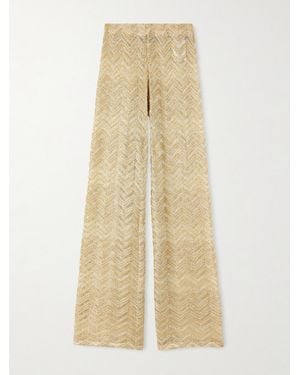 Missoni Metallic Crochet-Knit Wide-Leg Trousers - Natural