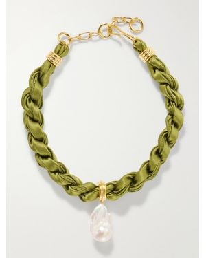 Lizzie Fortunato Plated Pearl Silk Necklace - Green