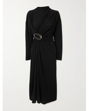 Bottega Veneta Embellished Gathered Jersey Midi Dress - Black