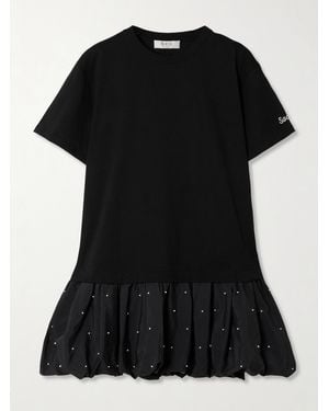 Sea Alberta Cotton-Jersey And Faux Pearl-Embellished Shell Mini Dress - Black
